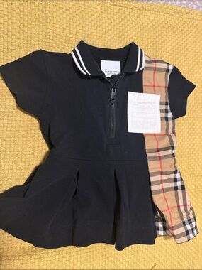 Burberry Black Polo Dress with Beige Check Panel